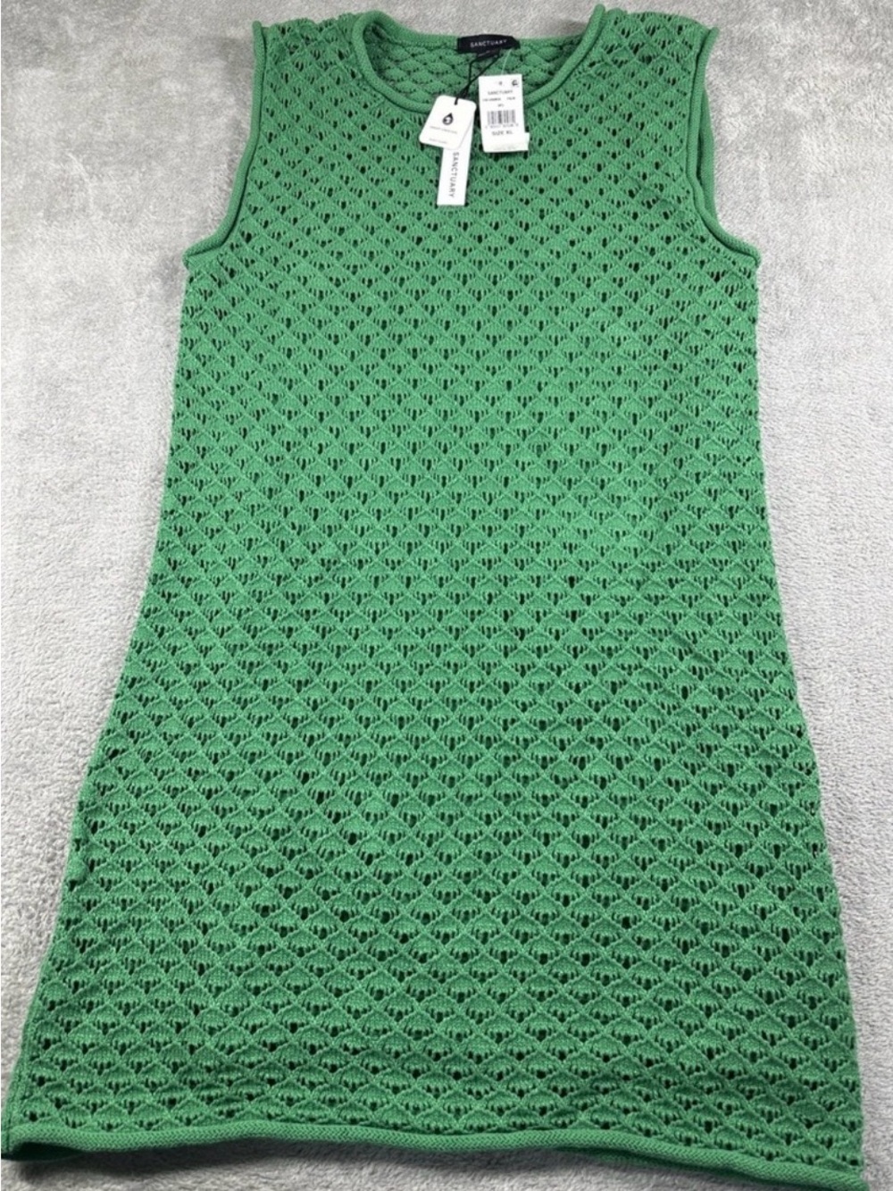 Sanctuary Green Crochet Knit Sleeveless Mini Dress